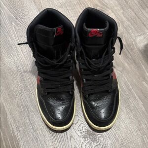 Nike Black and Red High-Top Sneakers with Cream Midsole